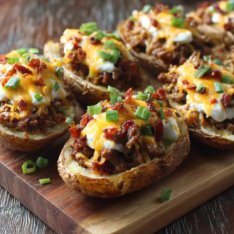 Cheesy Beef Stuffed Potato Skins