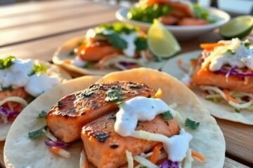 Salmon Tacos with Creamy Dill Slaw